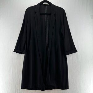 Mosaic & Co Open Front Jacket Women XL Notch Collar Duster Cardigan Cuffed Black